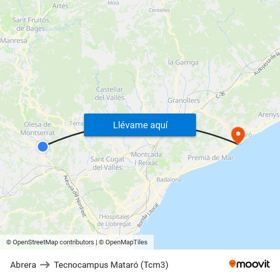 Abrera to Tecnocampus Mataró (Tcm3) map
