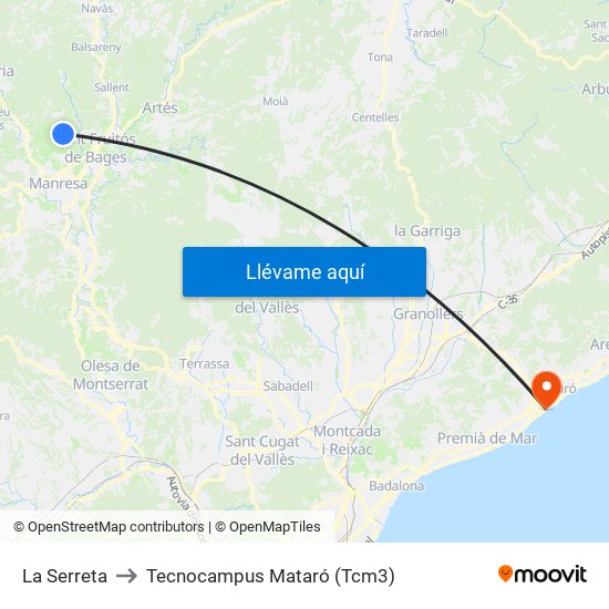 La Serreta to Tecnocampus Mataró (Tcm3) map