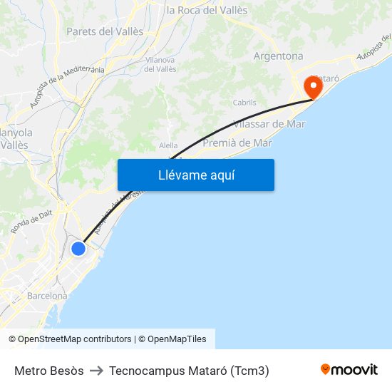 Metro Besòs to Tecnocampus Mataró (Tcm3) map