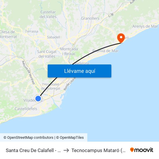 Santa Creu De Calafell - Àlaba to Tecnocampus Mataró (Tcm3) map