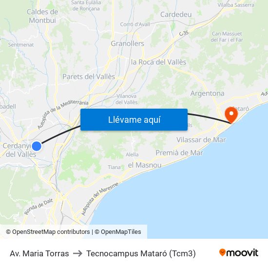 Av. Maria Torras to Tecnocampus Mataró (Tcm3) map