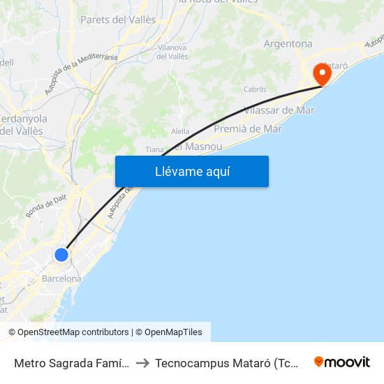 Metro Sagrada Família to Tecnocampus Mataró (Tcm3) map