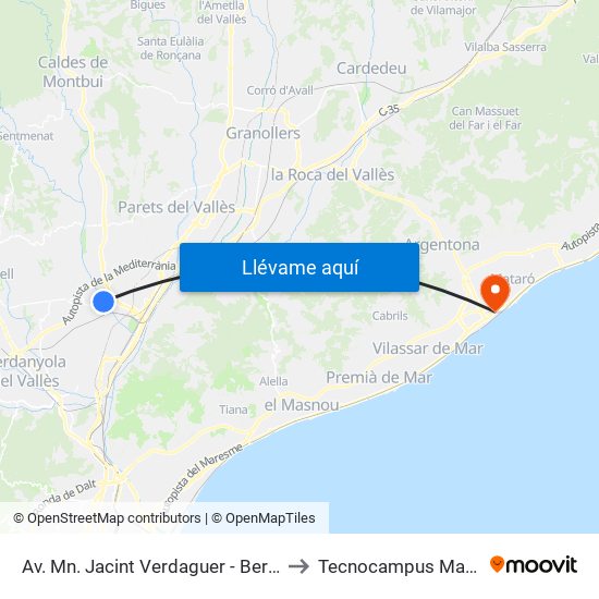 Av. Mn. Jacint Verdaguer - Berenguer D'Entença to Tecnocampus Mataró (Tcm3) map