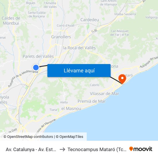 Av. Catalunya - Av. Estació to Tecnocampus Mataró (Tcm3) map