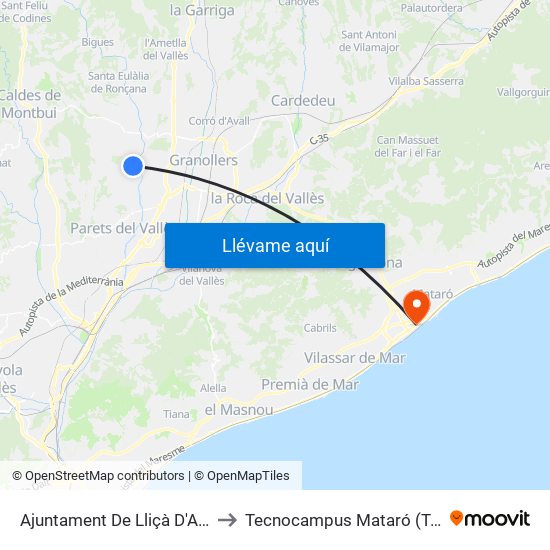 Ajuntament De Lliçà D'Amunt to Tecnocampus Mataró (Tcm3) map