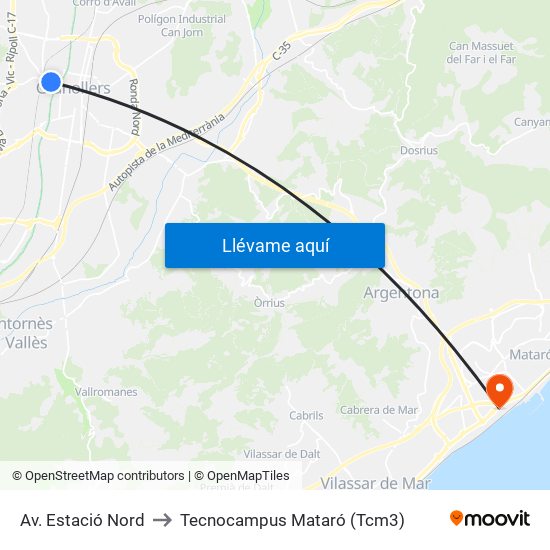 Av. Estació Nord to Tecnocampus Mataró (Tcm3) map