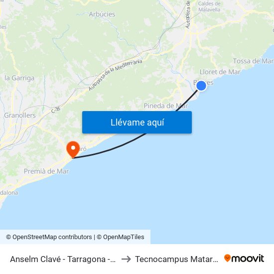 Anselm Clavé - Tarragona - Telefónica to Tecnocampus Mataró (Tcm3) map