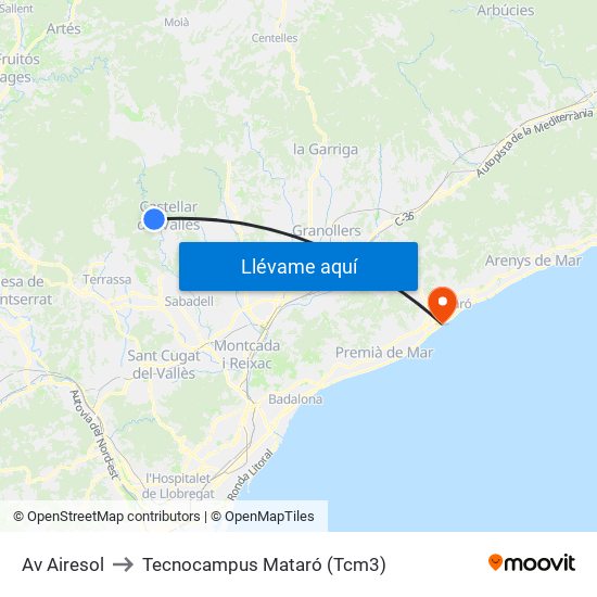 Av Airesol to Tecnocampus Mataró (Tcm3) map