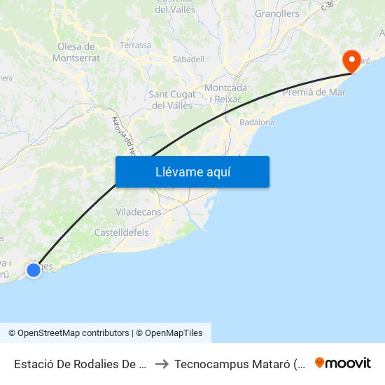 Estació De Rodalies De Sitges to Tecnocampus Mataró (Tcm3) map