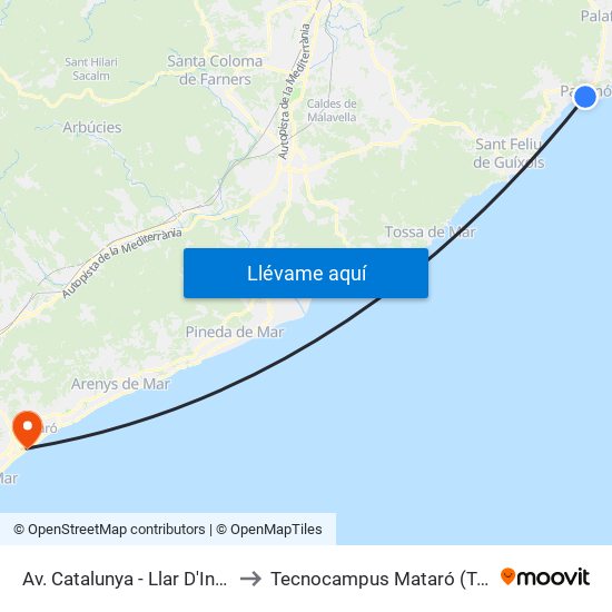 Av. Catalunya - Llar D'Infants to Tecnocampus Mataró (Tcm3) map