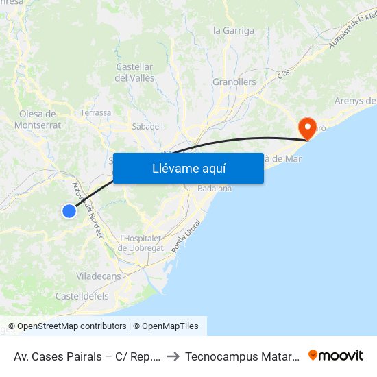 Av. Cases Pairals – C/ Rep. Argentina to Tecnocampus Mataró (Tcm3) map