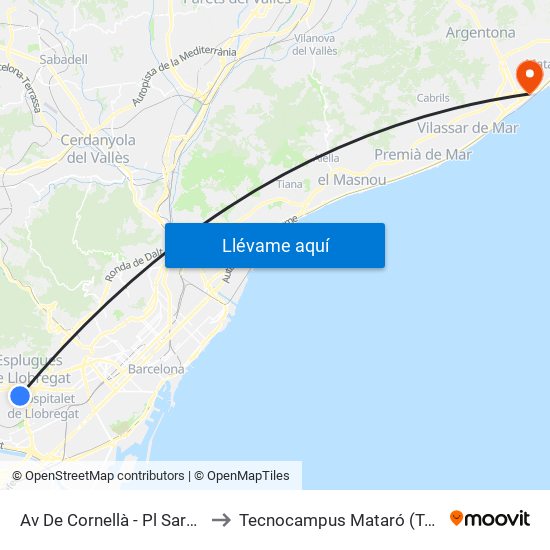 Av De Cornellà - Pl Sardana to Tecnocampus Mataró (Tcm3) map