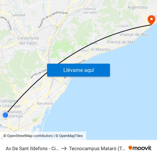 Av De Sant Ildefons - Cirerer to Tecnocampus Mataró (Tcm3) map