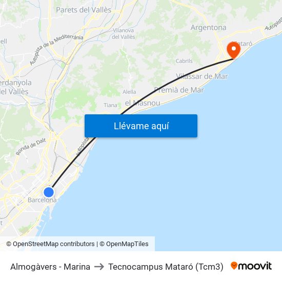 Almogàvers - Marina to Tecnocampus Mataró (Tcm3) map