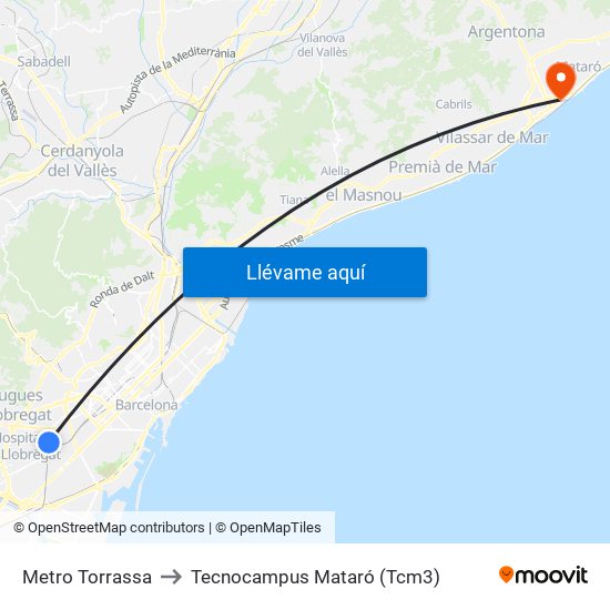 Metro Torrassa to Tecnocampus Mataró (Tcm3) map