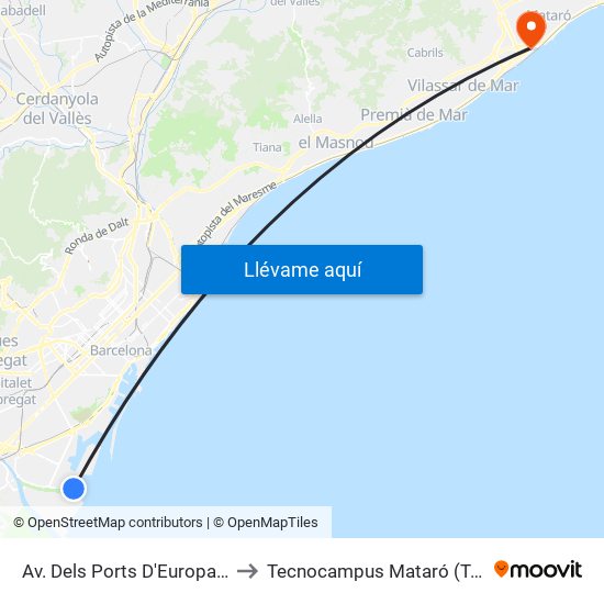 Av. Dels Ports D'Europa - Zal to Tecnocampus Mataró (Tcm3) map
