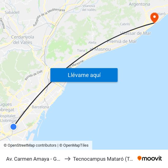 Av. Carmen Amaya - Gornal to Tecnocampus Mataró (Tcm3) map