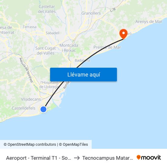Aeroport - Terminal T1 - Sortides Vols to Tecnocampus Mataró (Tcm3) map