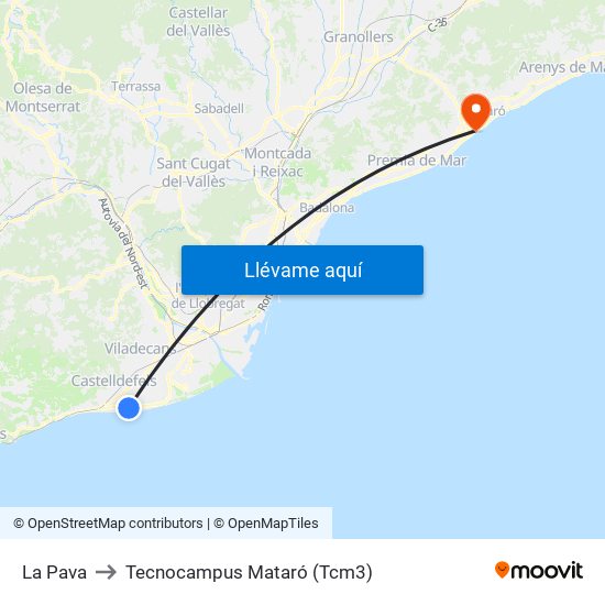 La Pava to Tecnocampus Mataró (Tcm3) map