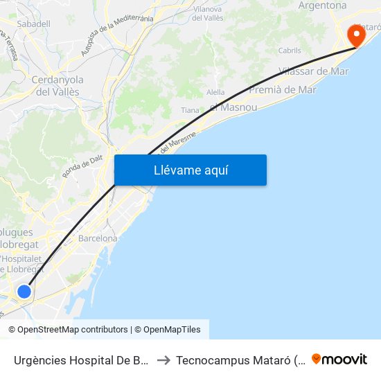 Urgències Hospital De Bellvitge to Tecnocampus Mataró (Tcm3) map