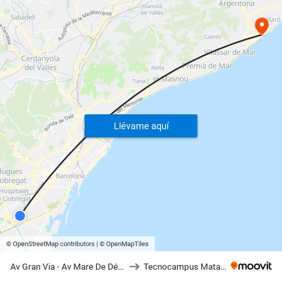 Av Gran Via - Av Mare De Déu De Bellvitge to Tecnocampus Mataró (Tcm3) map