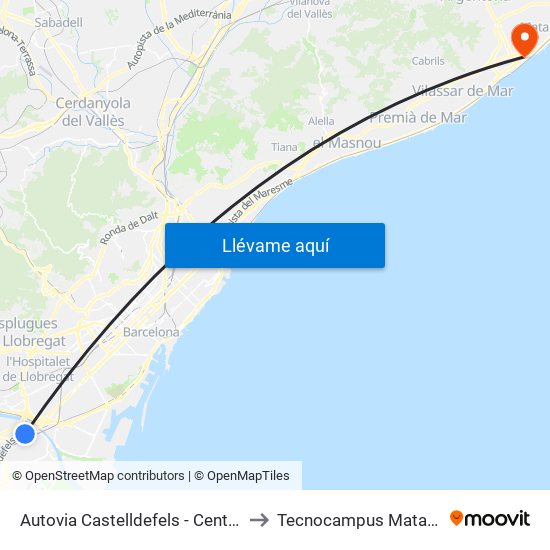 Autovia Castelldefels - Centre Comercial to Tecnocampus Mataró (Tcm3) map