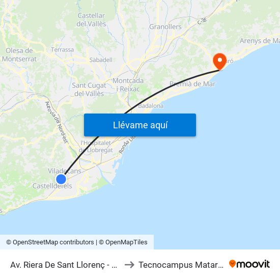 Av. Riera De Sant Llorenç - Av. De Gavà to Tecnocampus Mataró (Tcm3) map
