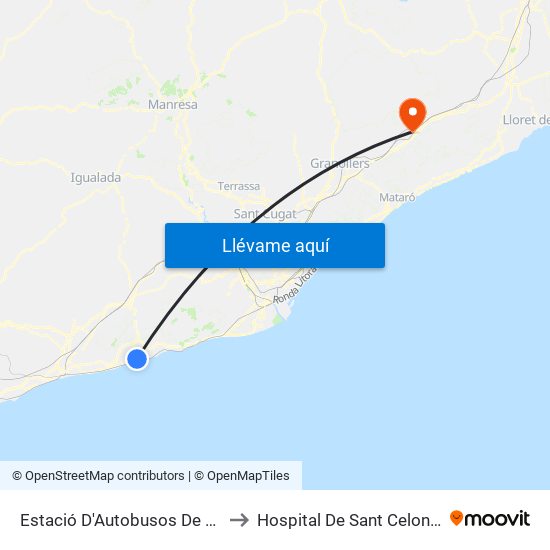 Estació D'Autobusos De Vilanova I La Geltrú to Hospital De Sant Celoni - Baix Montseny map