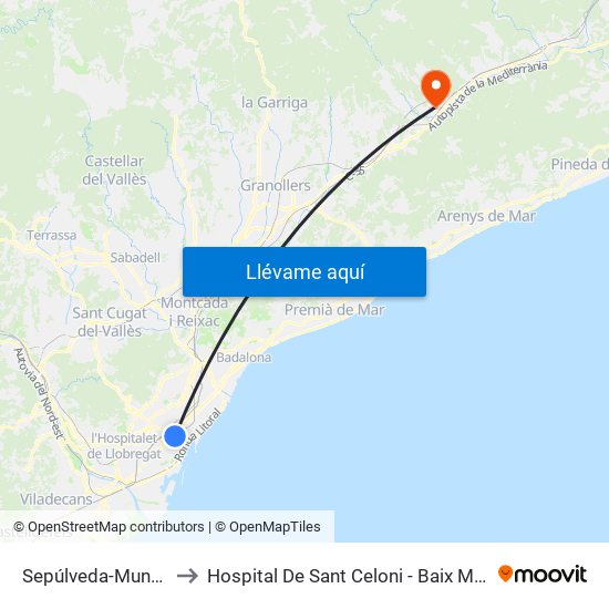 Sepúlveda-Muntaner to Hospital De Sant Celoni - Baix Montseny map