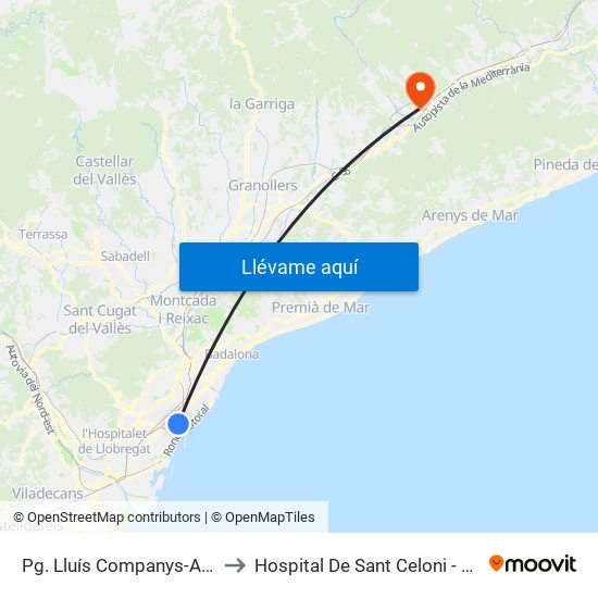 Pg. Lluís Companys-Arc De Triomf to Hospital De Sant Celoni - Baix Montseny map