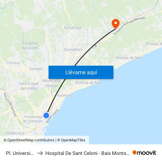 Pl. Universitat to Hospital De Sant Celoni - Baix Montseny map