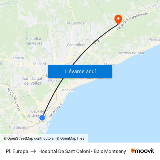 Pl. Europa to Hospital De Sant Celoni - Baix Montseny map