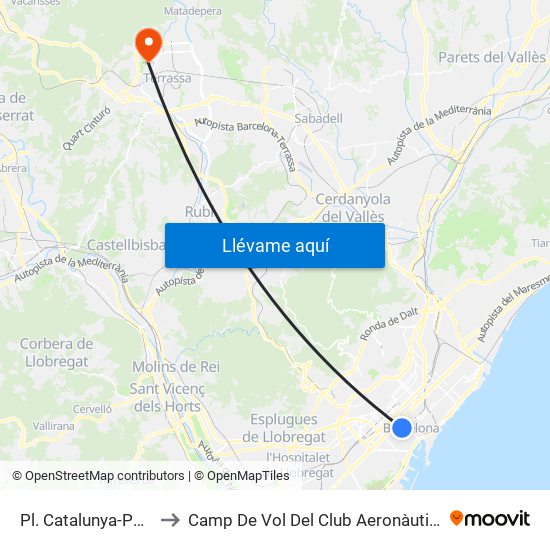 Pl. Catalunya-Portal De L'Àngel to Camp De Vol Del Club Aeronàutic Egara - Aeromodelisme map