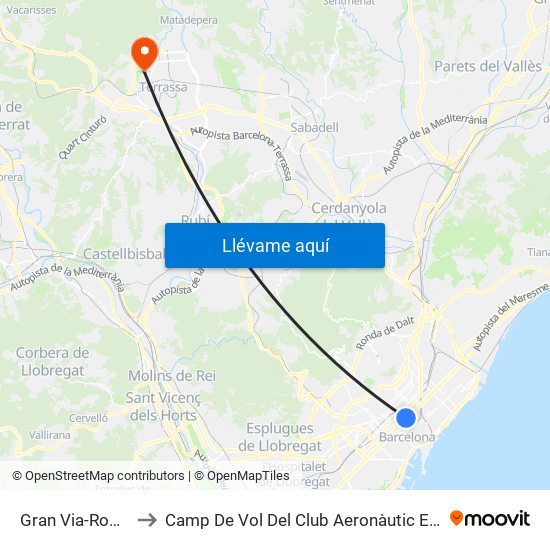 Gran Via-Roger De Flor to Camp De Vol Del Club Aeronàutic Egara - Aeromodelisme map