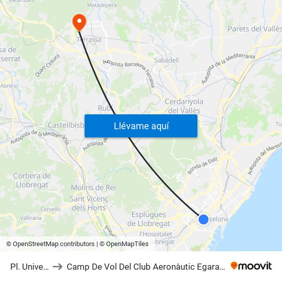 Pl. Universitat to Camp De Vol Del Club Aeronàutic Egara - Aeromodelisme map