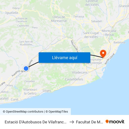 Estació D'Autobusos De Vilafranca Del Penedès to Facultat De Medicina map