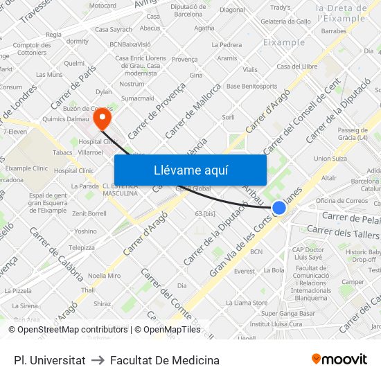 Pl. Universitat to Facultat De Medicina map