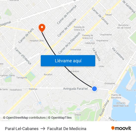 Paral·Lel-Cabanes to Facultat De Medicina map
