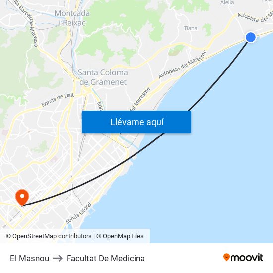 El Masnou to Facultat De Medicina map