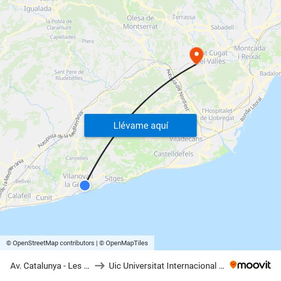 Av. Catalunya - Les Roquetes to Uic Universitat Internacional De Catalunya map