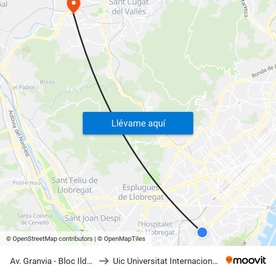 Av. Granvia - Bloc Ildefons Cerdà to Uic Universitat Internacional De Catalunya map