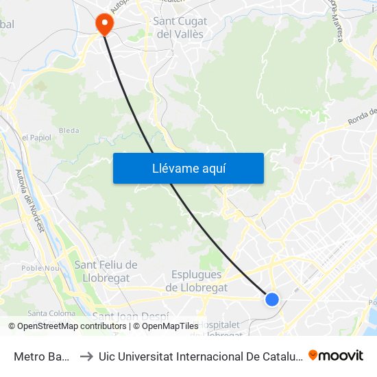 Metro Badal to Uic Universitat Internacional De Catalunya map