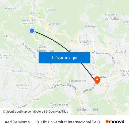 Aeri De Montserrat to Uic Universitat Internacional De Catalunya map