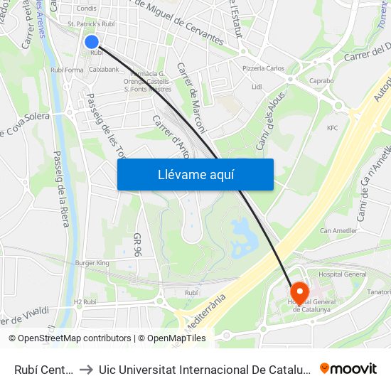 Rubí Centre to Uic Universitat Internacional De Catalunya map