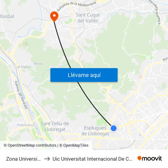 Zona Universitària to Uic Universitat Internacional De Catalunya map