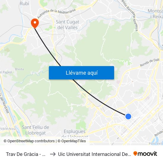 Trav De Gràcia - Balmes to Uic Universitat Internacional De Catalunya map