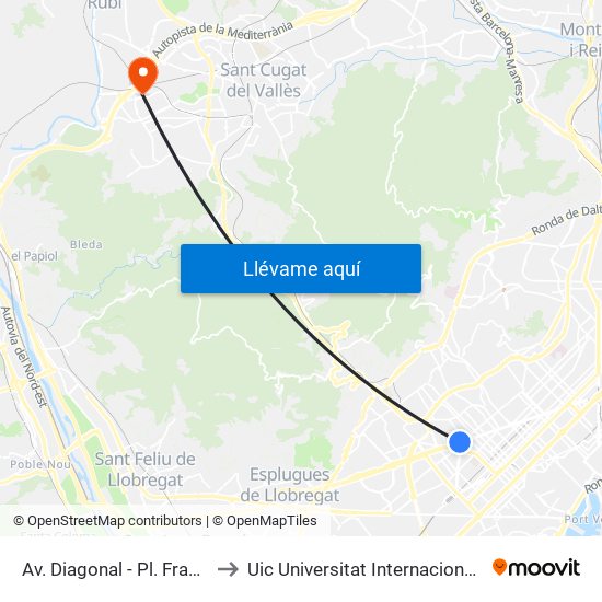 Av. Diagonal - Pl. Francesc Macià to Uic Universitat Internacional De Catalunya map
