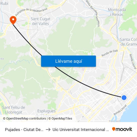 Pujades - Ciutat De Granada to Uic Universitat Internacional De Catalunya map