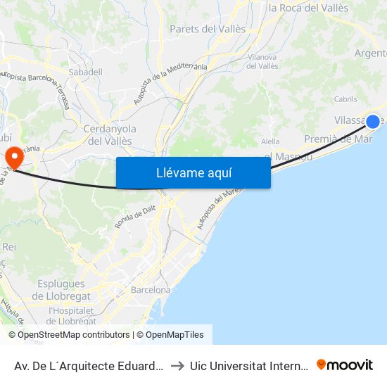 Av. De L´Arquitecte Eduard Ferrés (Camp De Futbol) to Uic Universitat Internacional De Catalunya map