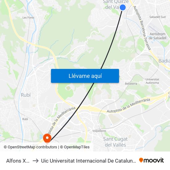 Alfons XIII to Uic Universitat Internacional De Catalunya map
